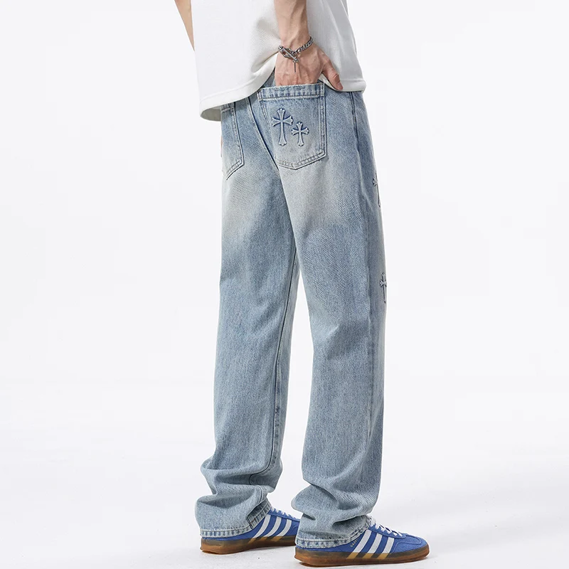 Spring and autumn new styles men's cross narrow jeans Casual straight wide leg men's denim trousers