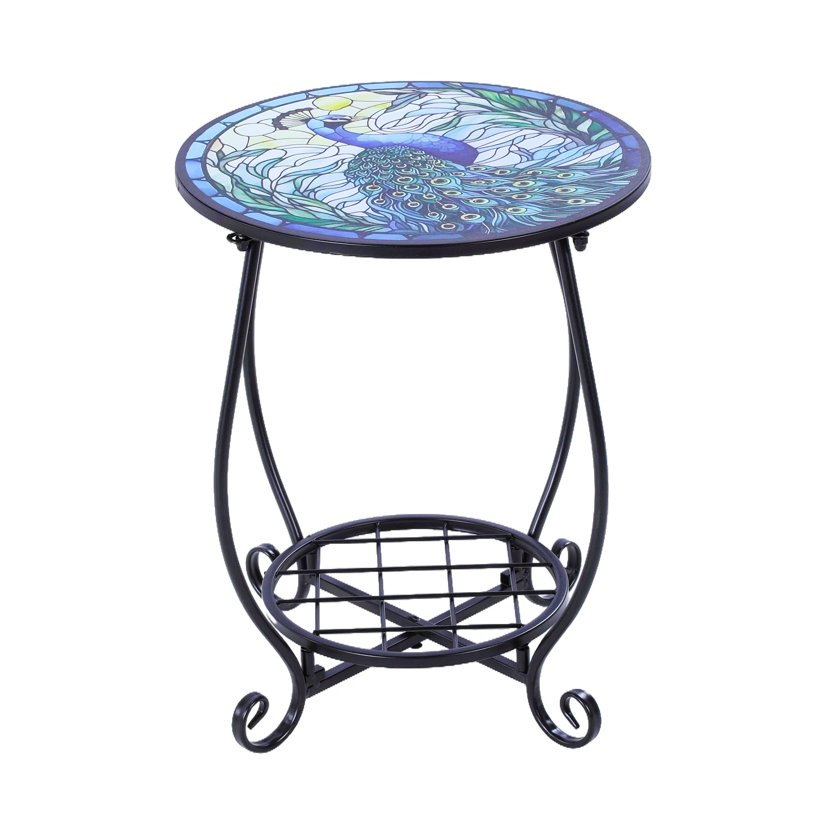 

14 Inch Outdoor Side Table Bedside Plant Stand Metal Frame Small End Table for Yard Patio Porch Garden Living Room Bedroom