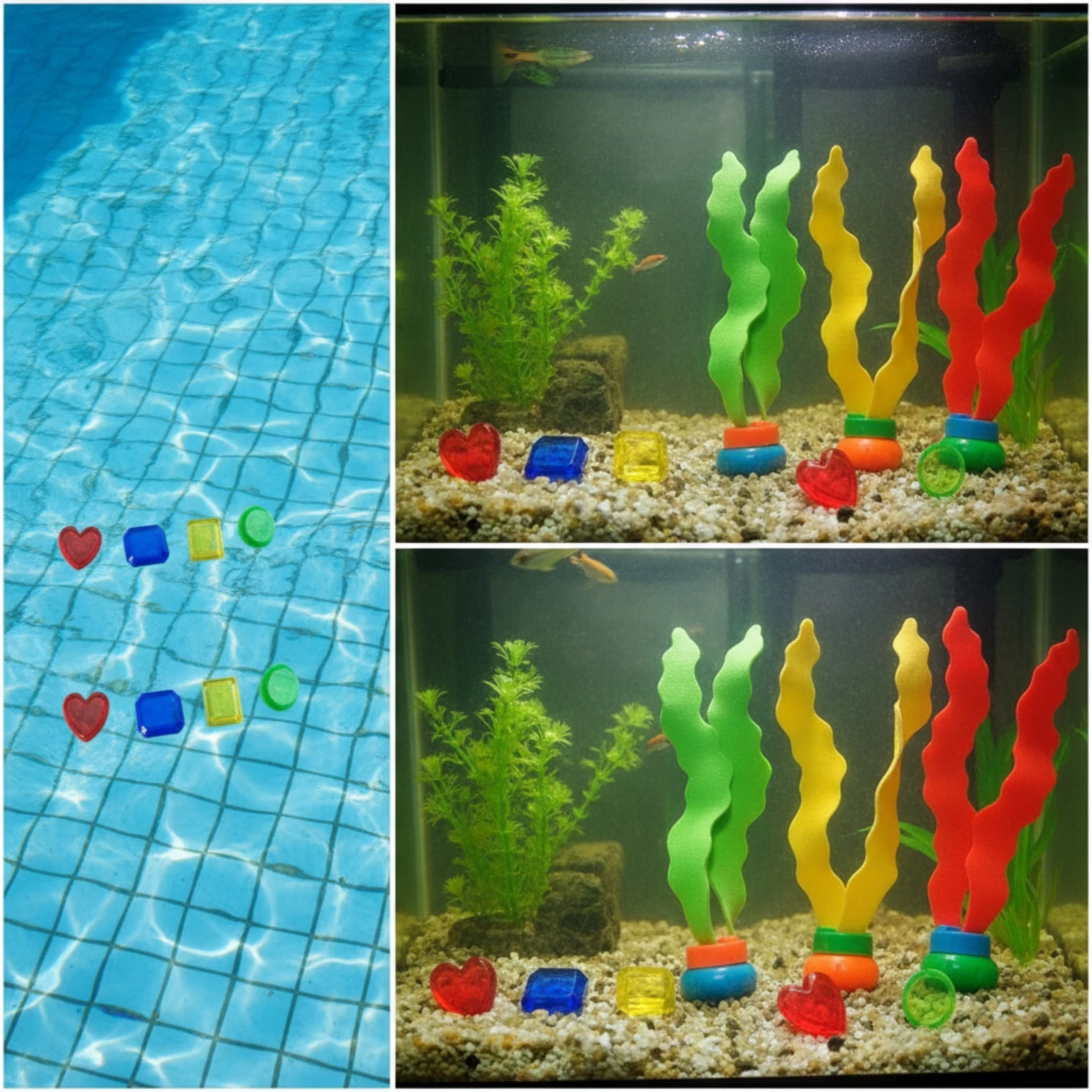 19 Pieces Pool Diving Rings Upright Diving Rings Toy Seaweed Colorful Dive Gems Bright for Children, Swim Training