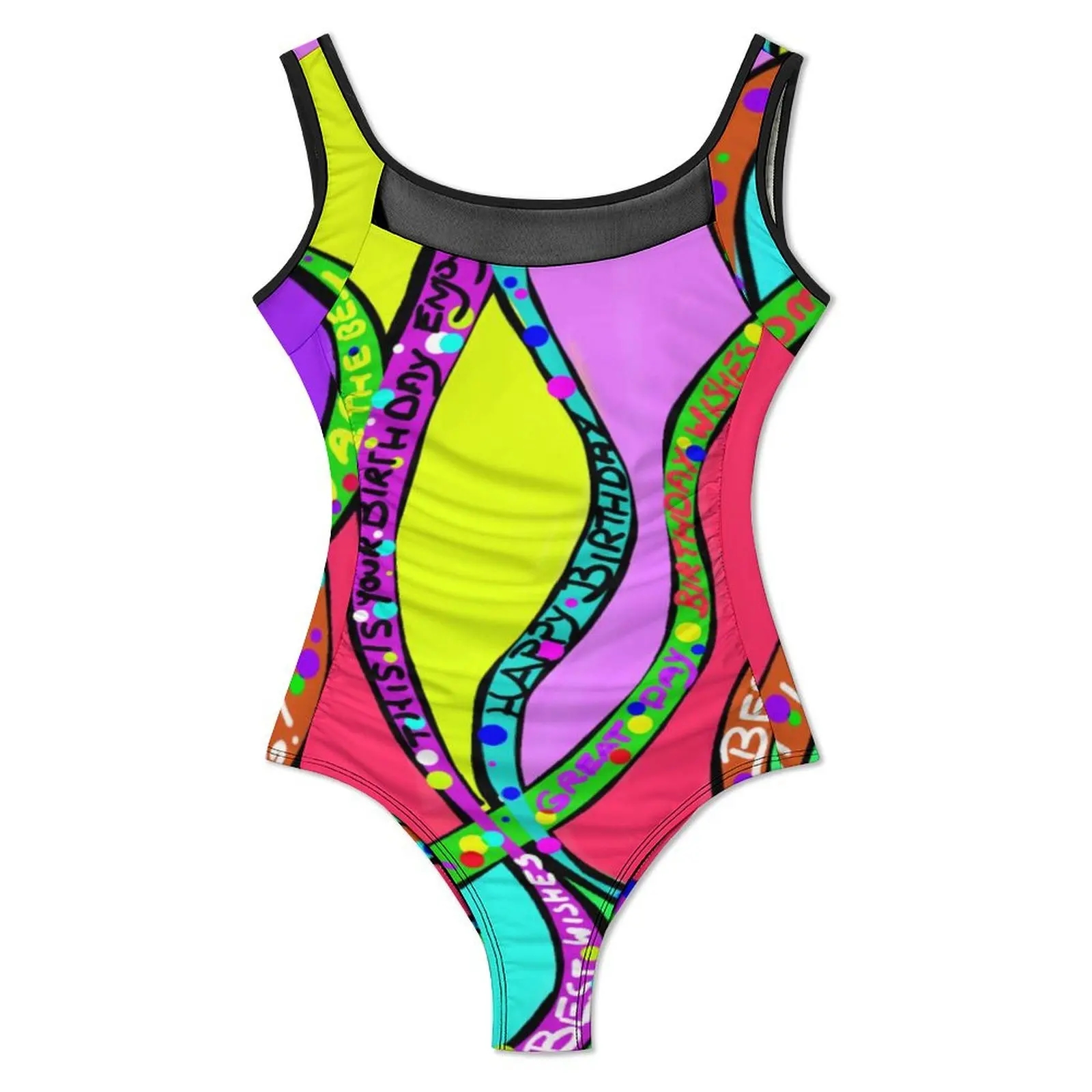 BIRTHDAY WORD ART Swimsuit Sexy Colorful Party Lady Swimwear One Piece Modern Swimsuits Fitness Push Up Hollow Out Bathing Suits image 2