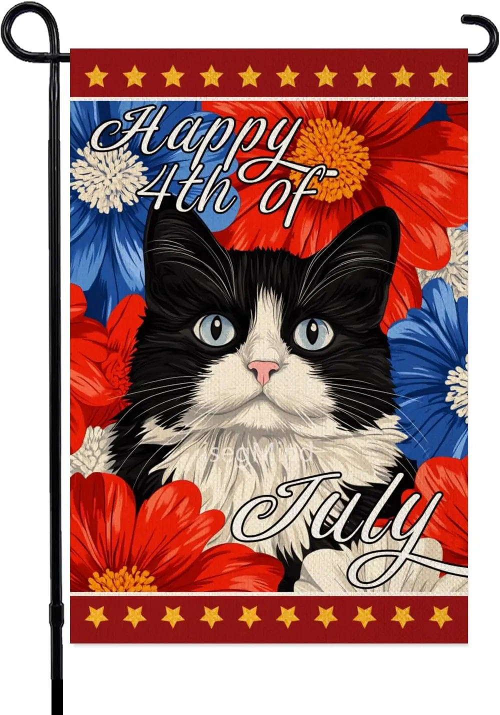 IsegMind July 4th Garden Flag, Patriotic Memorial Independence Day Tuxedo Cat Flag, Double Sided Yard Flag 12x18 Inch for Ho uui