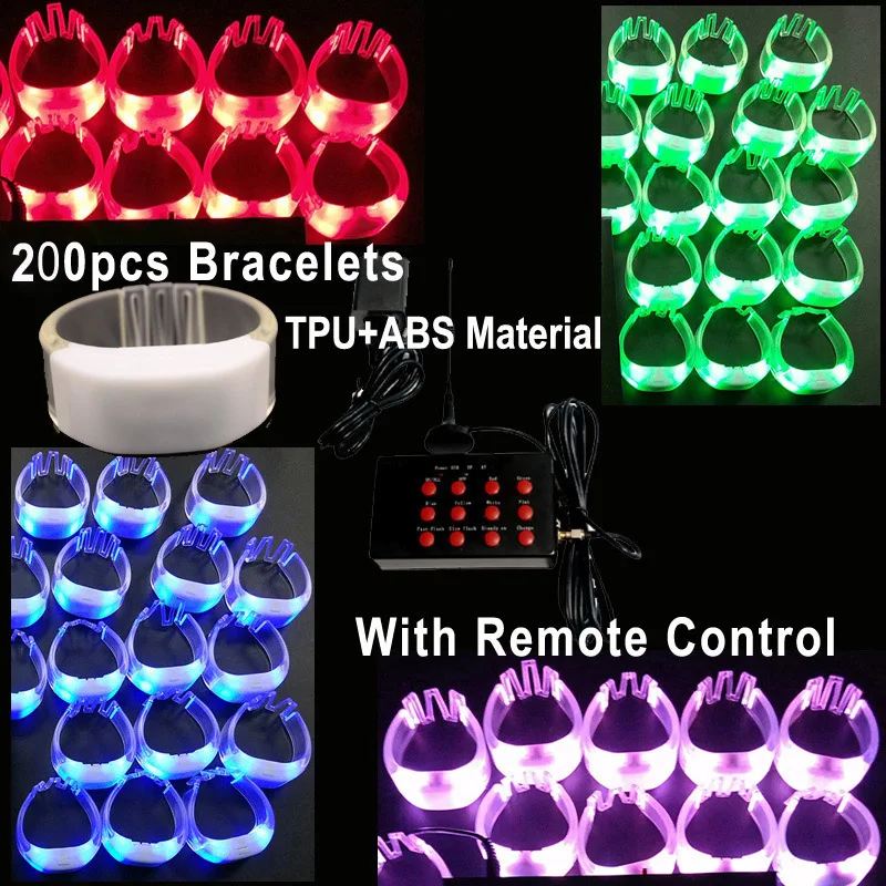 

LED Illuminated RGB Color Change Flash Bracelets, TPU, 12 Key Remote Control, for Holiday Party Event, 200 PCs/Lot
