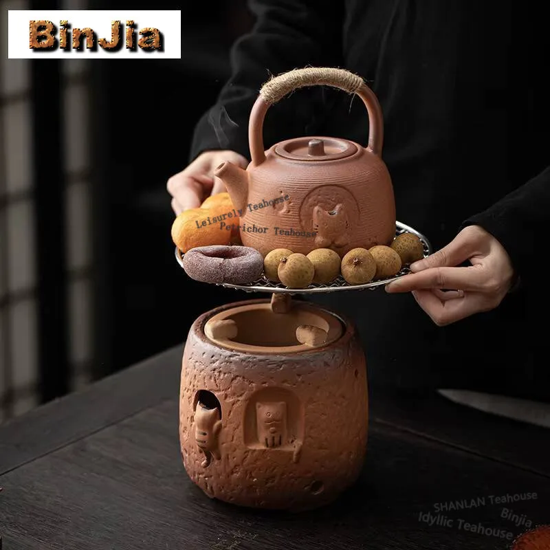 

Cute Cat Stoneware Teapot Heater Tea Stove Boiling Water Kettle Stand Warmer Candle Heating Furnace Kung Fu Tea Set Accessories