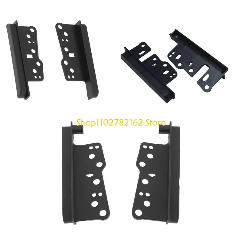 547B 2-DIN Head Unit Side Mount Brackets Pair for Console Install Work Use, Black Trim Radio Opening Support Parts Set
