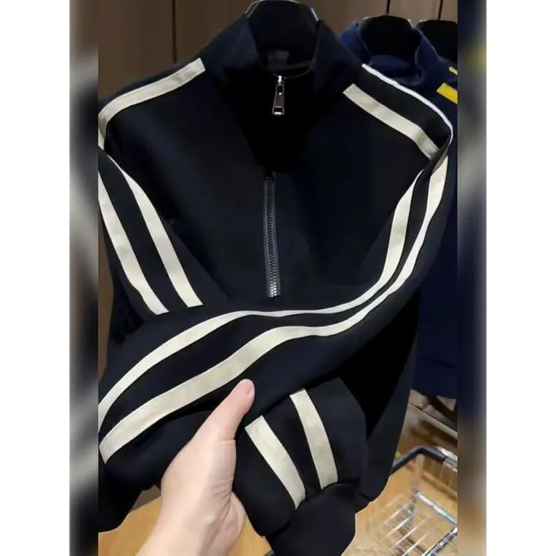 

High Street полосатая контрастная лоскутная куртка весна-осень новая свободная молния с длинным рукавом трендовое пальто модная повседневная мужская одежда