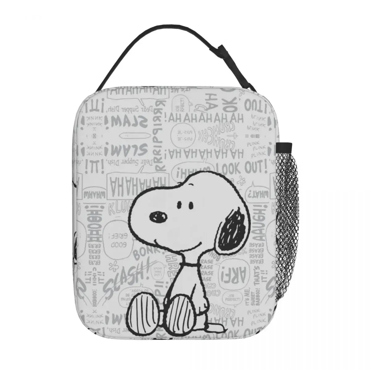 Custom Snoopy On Black White Comics Disney Thermal Insulated Lunch Bag Peanuts Portable Lunch Box Picnic Storage Food Tote Bags