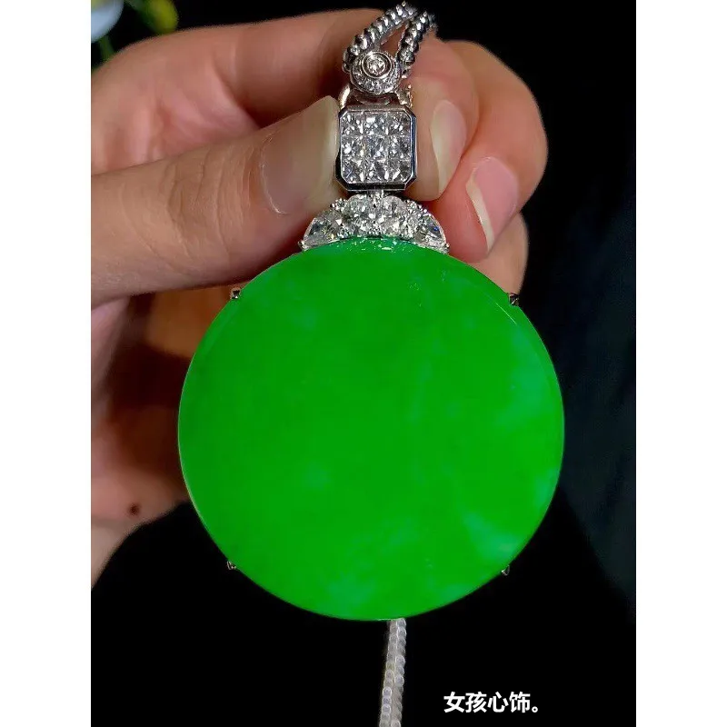 Natural Icy round Plate Mine Timber Myanmar Yang Lucky Emperor Green Circle Jade Pendant Men an