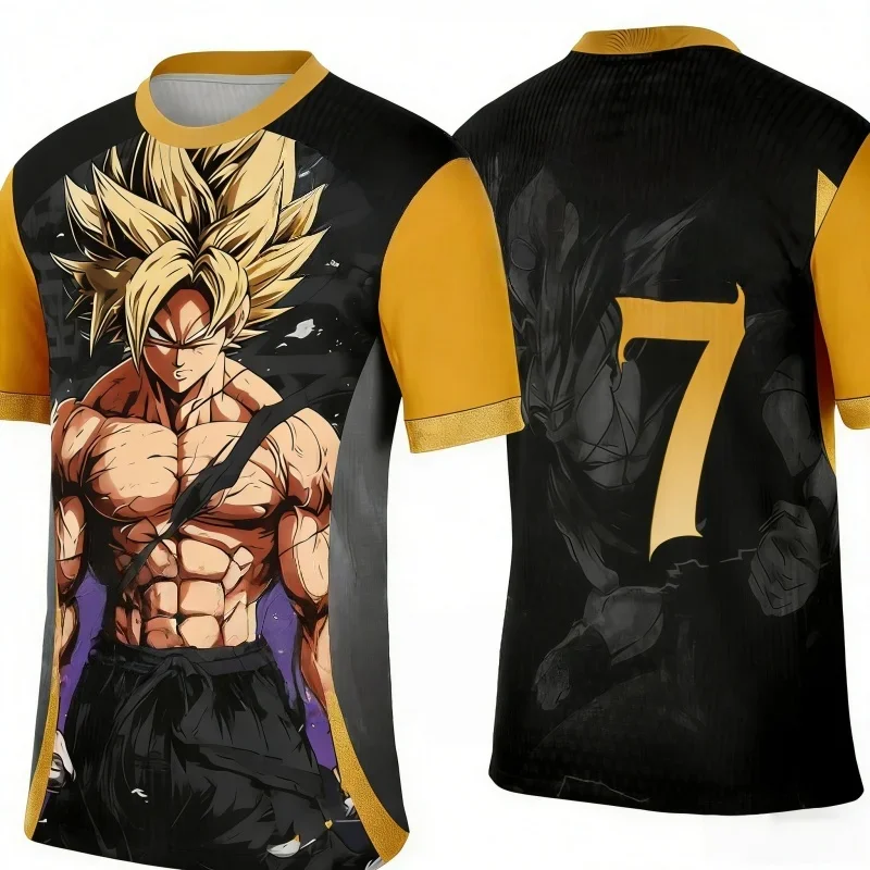 2026 New Summer Dragon Ball Super Saiyan Goku Black Gold 3D Printed Breathable Quick-Dry T-Shirt for Adults - Family Use Top