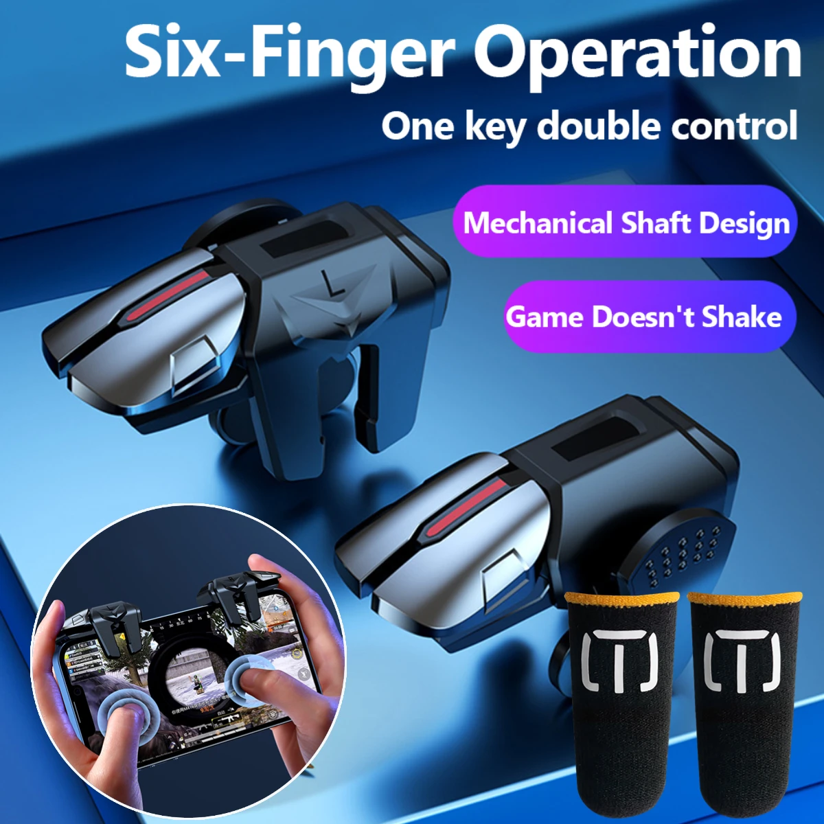 G21 1 Pair 6 Finger Game Controller Gamepad Flexible Sensitive Gaming Aim Shooting Triggers Joystick Button for PUBG Mobile