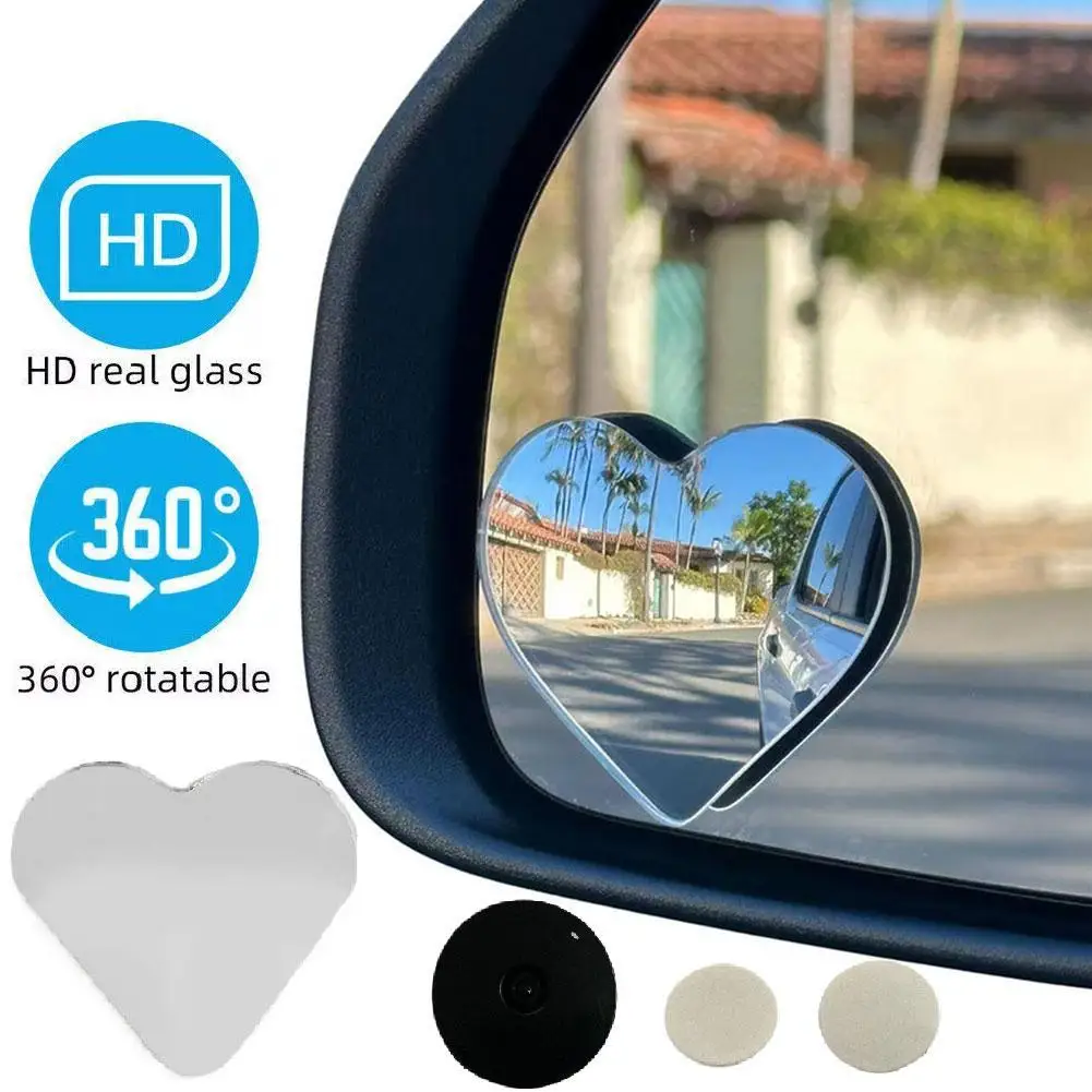Espejos de punto ciego en forma de corazón para automóviles, accesorios de coche de espejo de punto ciego convexo sin marco de vidrio HD
