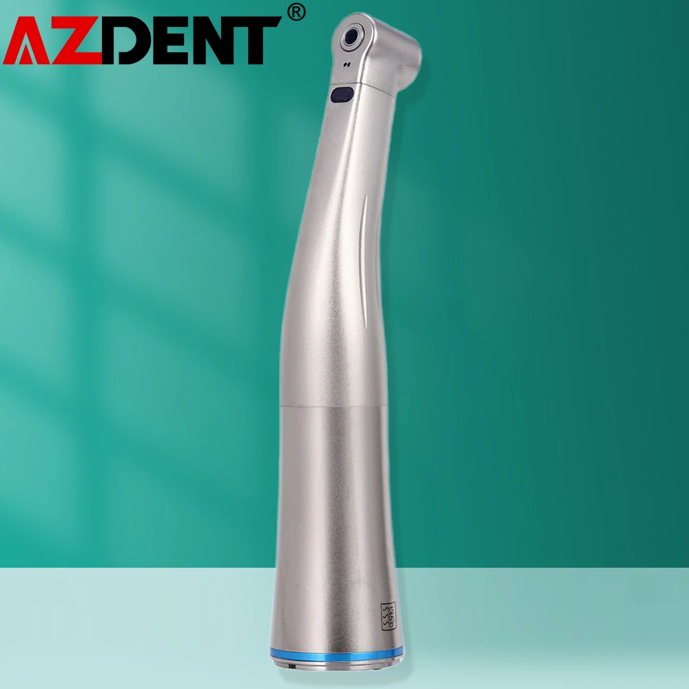 Azdent Dental 1:1 LED Fiber Optic Handpiece Internal Water Spray Contra Angle Push Button Chuck Blue Ring Low Speed Air Turbine