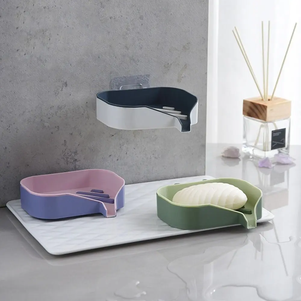 

Portable Plastic Double Layer Soap Holder Punch-Free Wall-mounted Drain Soap Dish Holder Self Adhesive Removable Soap Box Home