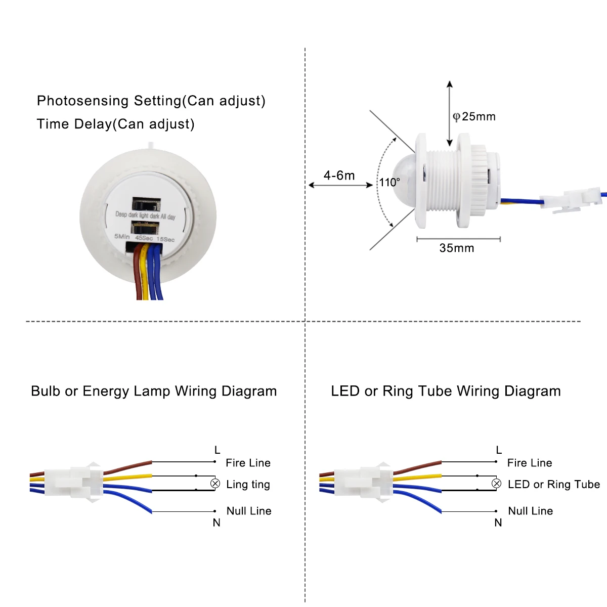 1/2/4 Pcs PIR LED Sensor Detector Smart Switch 110V 220V LED PIR Infrared Motion Sensor Detection Automatic Sensor Light Switch