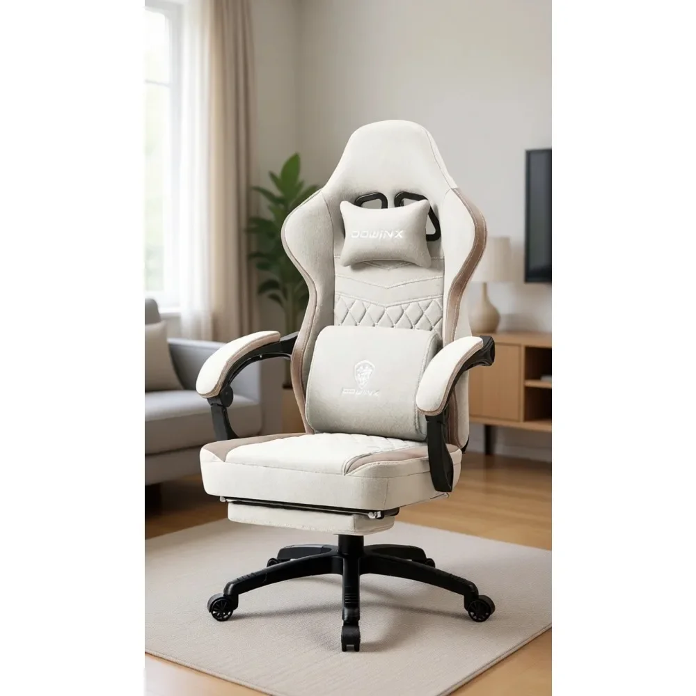 Breathable fabric game chair, pocket spring seat cushion, gel cushion, comfortable office chair, storage bag, massage function, beige