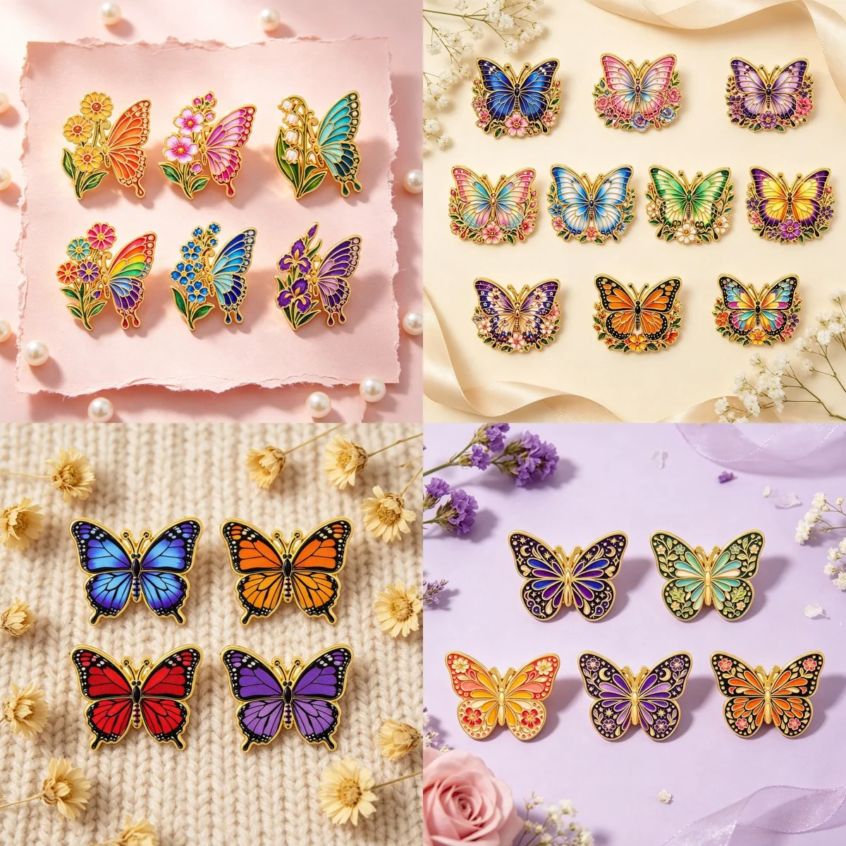 4-10pcs Colorful Beautiful Butterfly Enamel Pin Set Vintage Floral Insect Metal Badge Jewelry Clothes Backpack Accessories Gifts