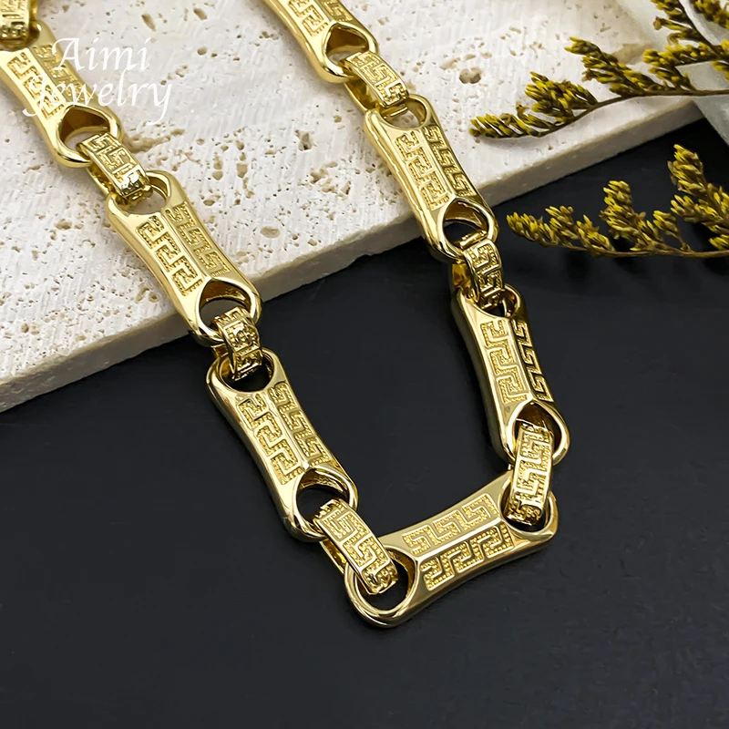Original Long Linked Chain Trendy Necklace Dubai 18K Gold Plated Jewelry Set Bracelet Man Fashion Y2K Engagement Jewellery Gifts