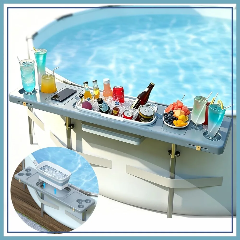 

Foldable Pool Bar for Above Ground Pool with 6 Cup Holders & Ice Bin, 47.2"x11.8" Portable Swim Up Bar, Round Pool Accessories