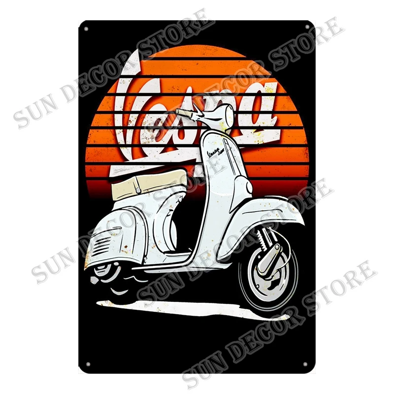 Vespa Retro Garage Metal Tin Sign Plaque Vintage Motorcycle Culb Bar Room Wall Home Decor Shabby Chic Plate 8x12inch A-2722