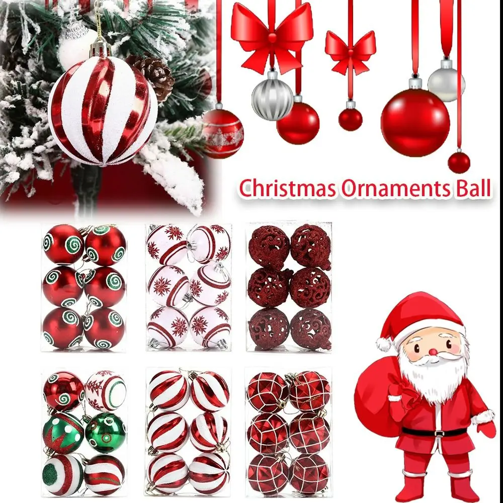 6 Stück 6 cm Kunststoff-Weihnachtskugeln, festliche Atmosphäre, Weihnachtsbaumdekoration, Weihnachtsschmuck, Kugel-Set, bemalt