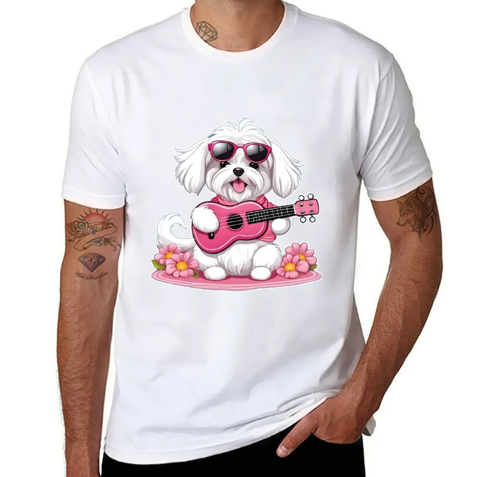 

Cute Chill'n Maltese with Pink Shades and Guitar T-Shirt t shirt for man cotton t shirt pack T-Shirt