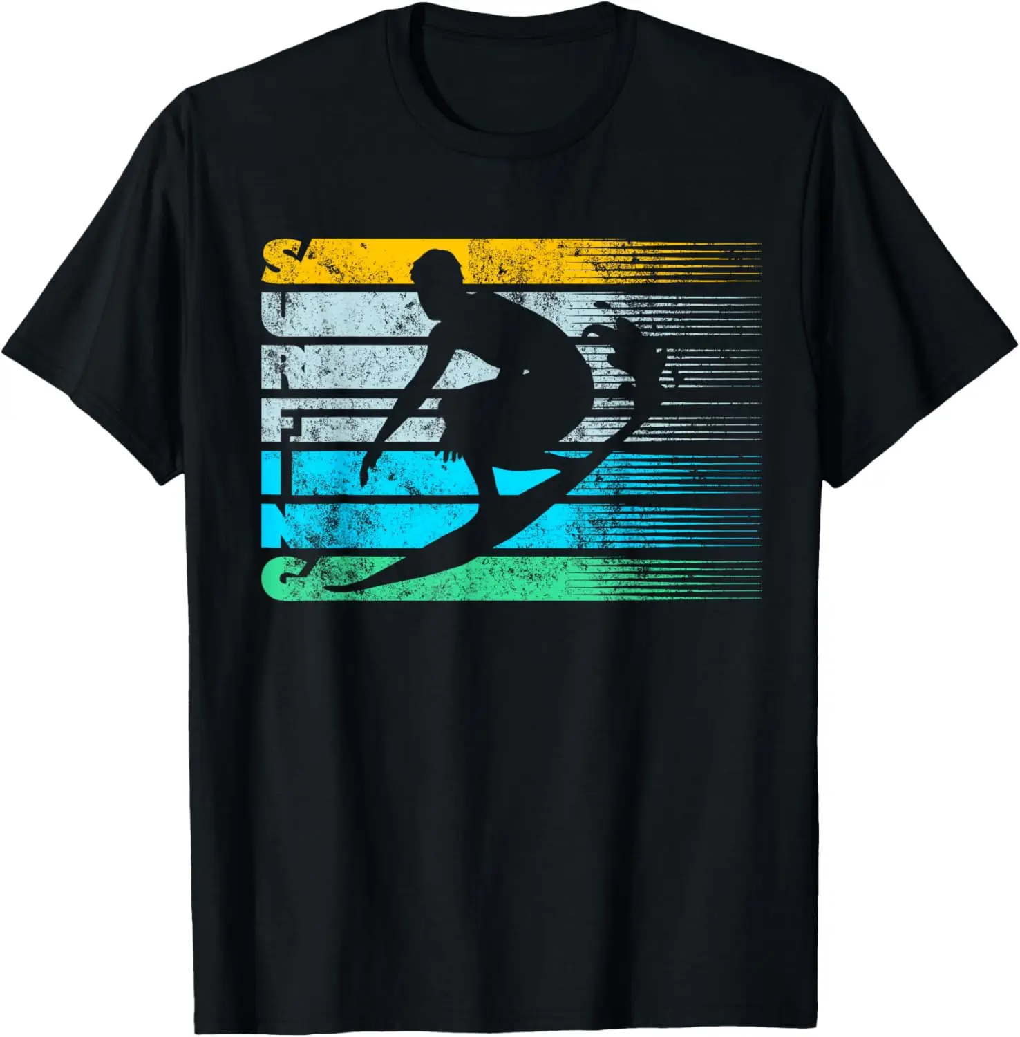 

Cool Surfing Vintage Retro Silhouette Distressed Tee Shirt T-Shirt