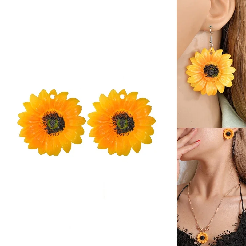 Engood 50Pcs Resin Sunflower Button Sewing Trim & Embellishment Craft Buckle for DIY Earrings Necklace Pendants Hair Phone Case