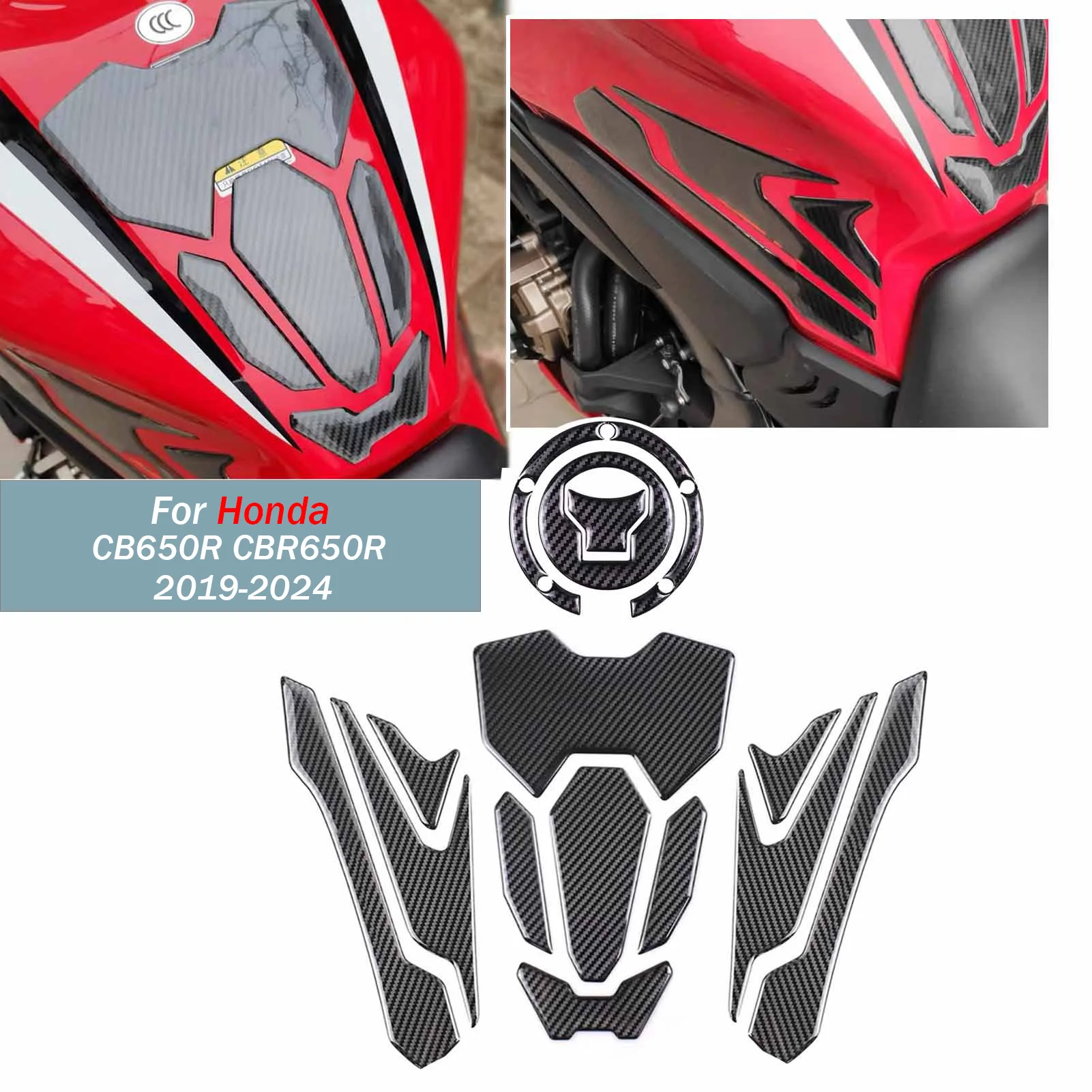 

For CB650R CBR650R Tank Pad Stickers Gas Protector For Honda CBCBR 650 R 2019-2024 Motorcycle Kit Knee Protection Accessories ﻿