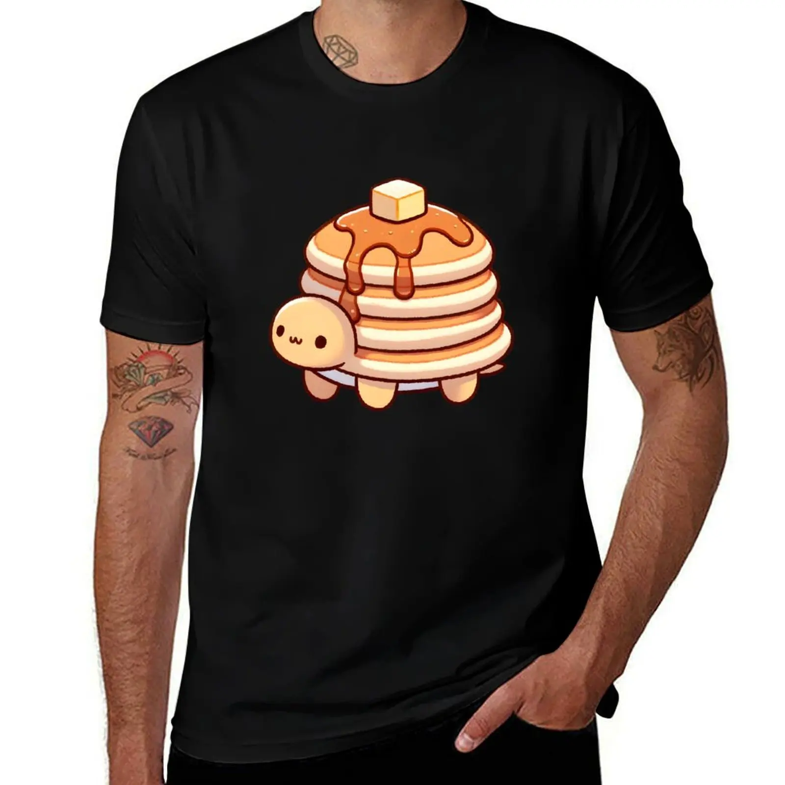 Cute Turtle Pancake Stack with Syrup T-Shirt Casual Fashion Print Tee Top T-Shirt