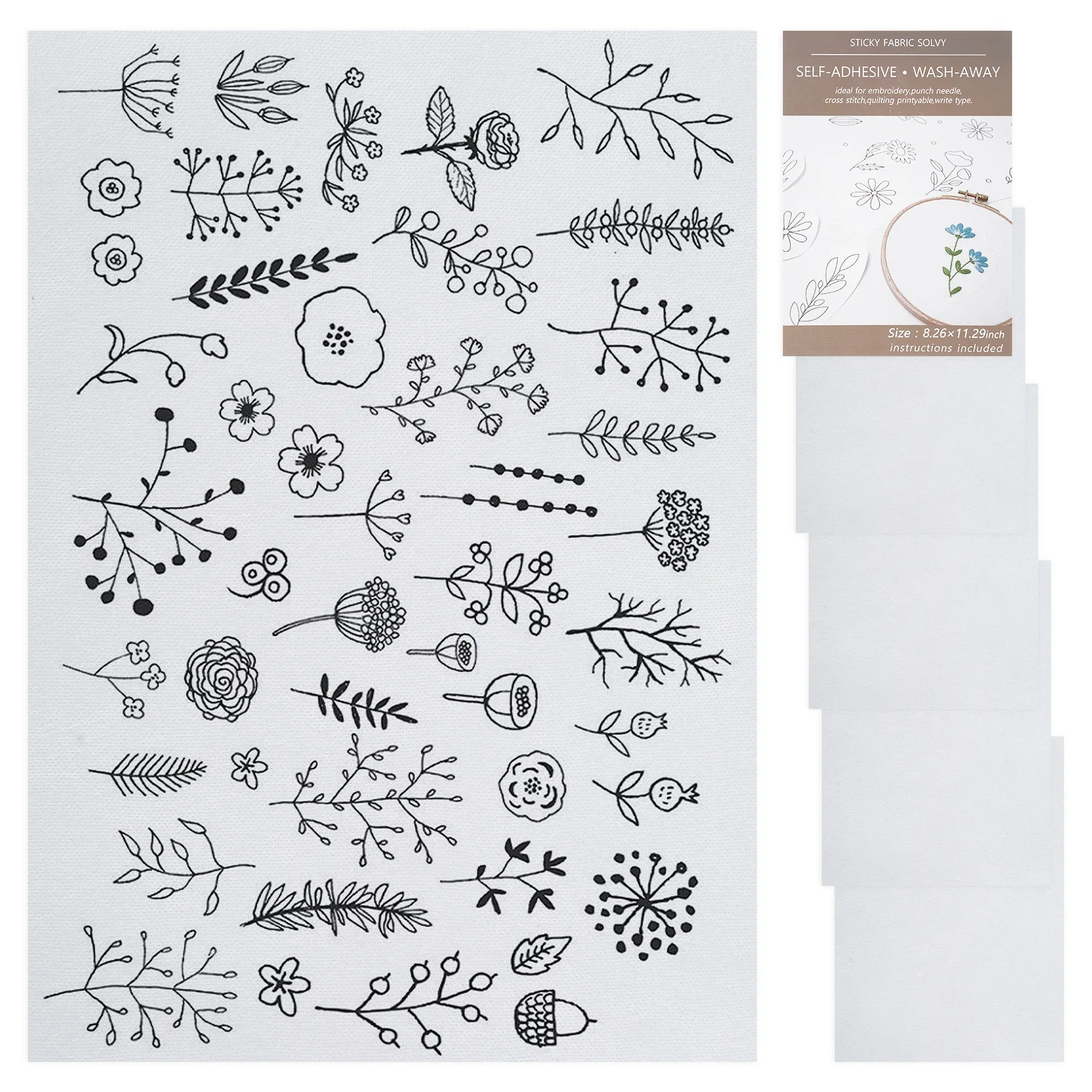 

10Pcs Sticky Wash Away Embroidery Stabilizer Self-Adhesive Printable A4 Size Paper Stabilizer 8.2" x 11.7"
