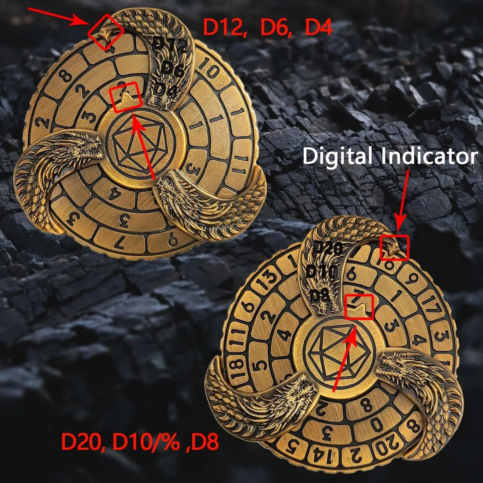 DND Dice Roulette Dice 7-w-1 Spinning Metal Dungeon & Dragon Roleplaying Dice (z pudełkiem upominkowym) D4, D6, D8, D10, D12, D20 i D1