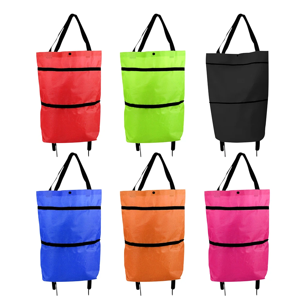 Shopping Pull Cart with Wheel Portable Shopping Trolley Bag Oxford Easy Installation Waterproof High-Capacity Household Supplies