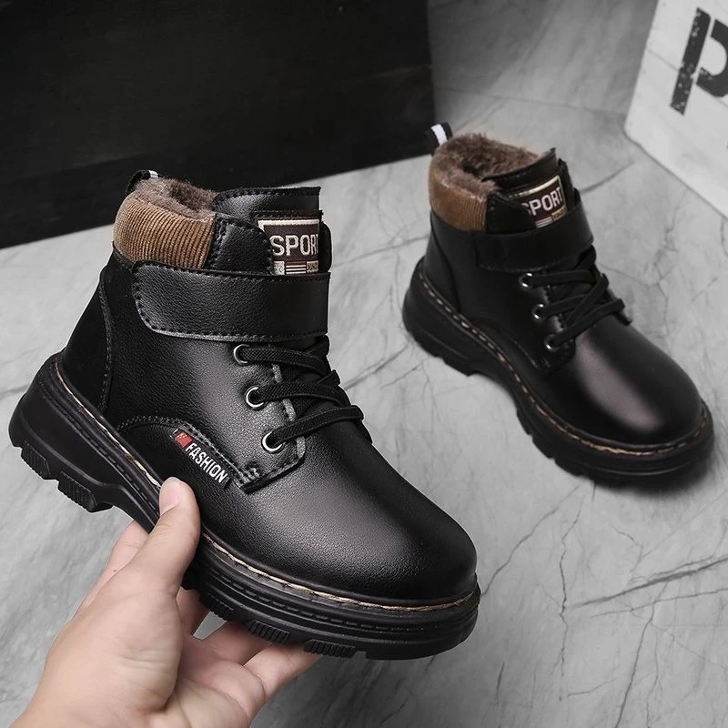 Boys Kids Winter Snow Boots Warm Shoes Genuine Leather Soft Sole Thick Fleece Lined Non Slip for Cold Weather Outdoor