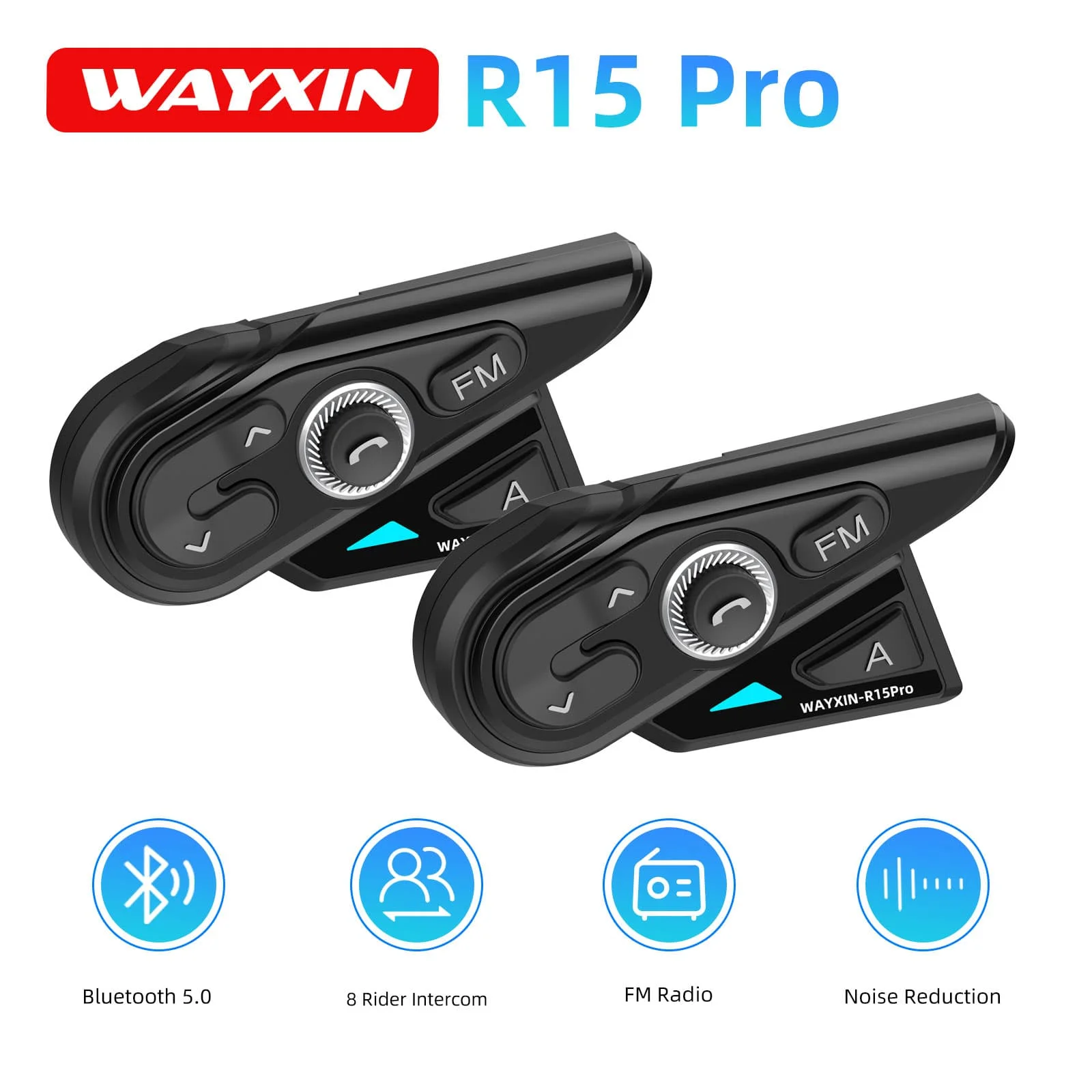 

WAYXIN R15 Pro Helmet Headset 8 Riders Motorcycle Intercom Universal Pairing FM Radio Interphone Communication System Waterproof