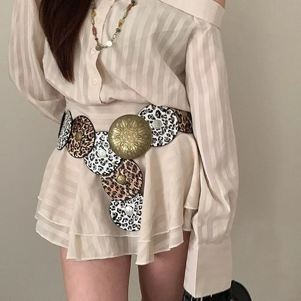 

Vintage Metal Leopard Print Belt Vintage Y2K Cowboy Waistband Waistband PU Leather Ethnic Style Cummerbunds Decorative Jeans