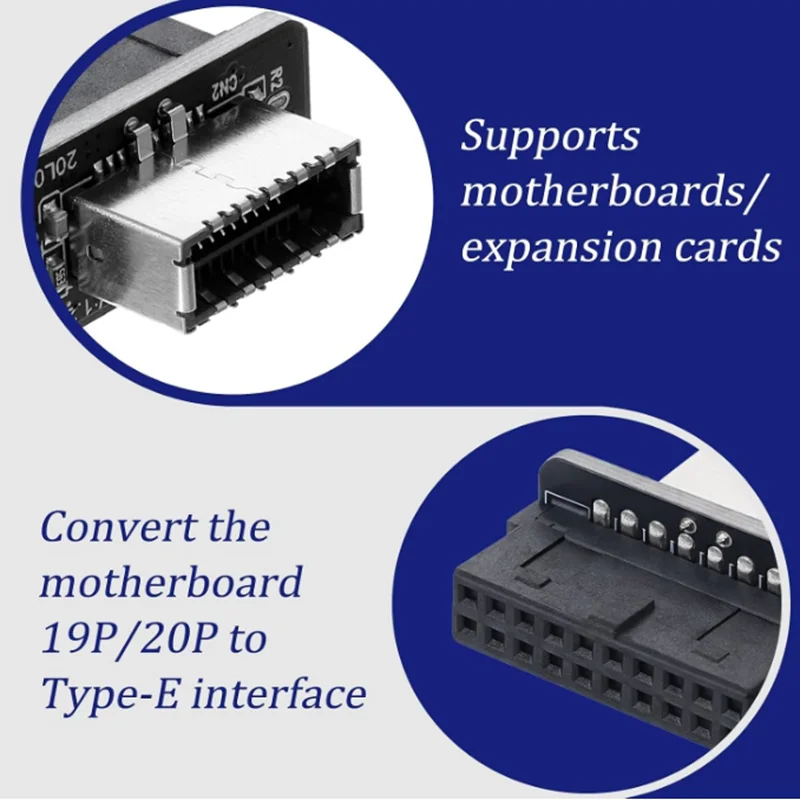 USB Front Panel Adapter, Vertical USB 3.1 Front Panel Socket Key-A Type-E to 3.0 19/20Pin Header Adapter