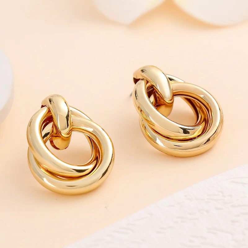 

Stainless steel earrings popular metallic style exaggerated earrings retro hoop earrings