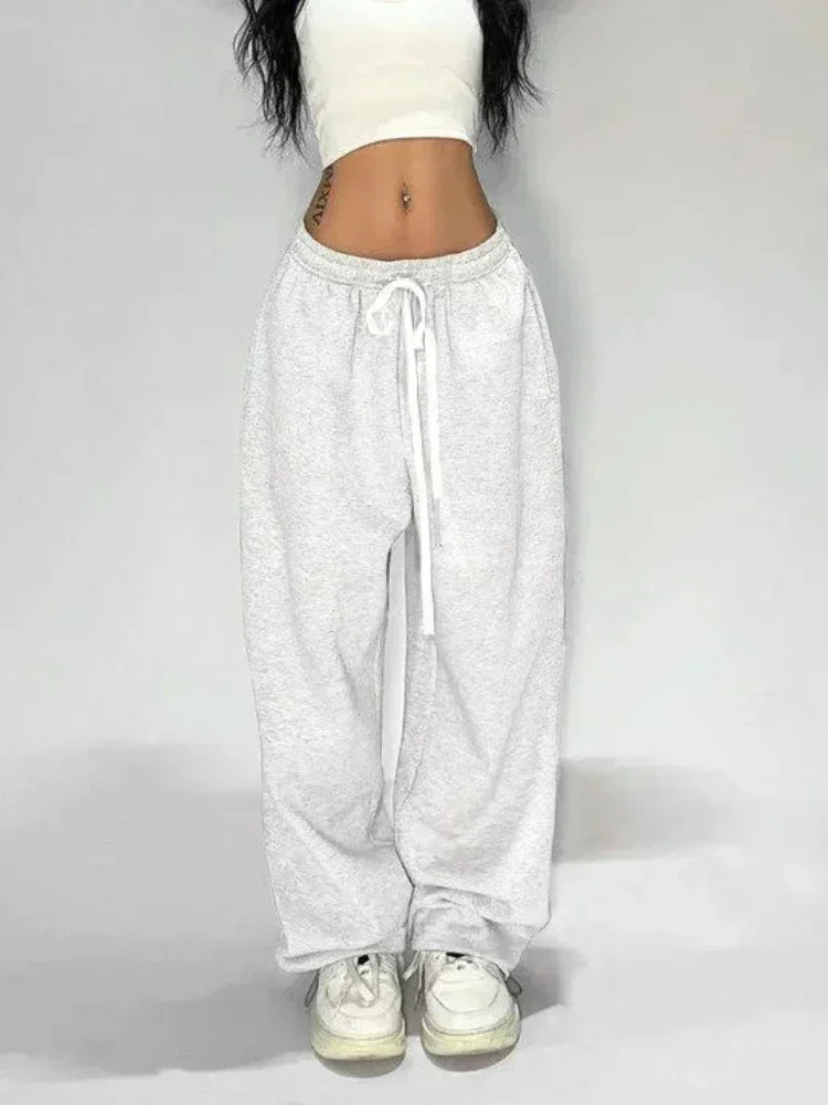 Deeptown Casual Gray Sweatpants Women Wide Leg Black Joggers Classic Baggy Streetwear Oversized Sports Female Trousers All-match