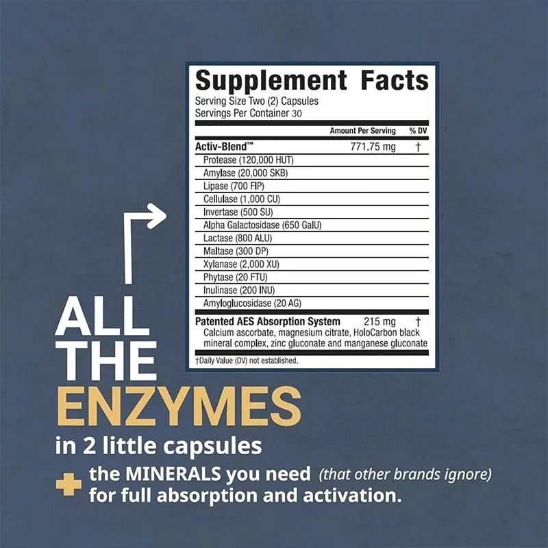 Healthy Intestines, Formula Protease, Amylase, Lipase, Lactase, Etc. Together Prevent Bloating and Indigestion, 60 Pills