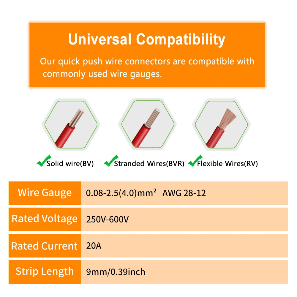 DIY GO 10/50PCS Quick Push-in Wire Connectors with DIN Rail 3/5 Port Universal Compact Wring Terminal Block Splitter 20A/250V