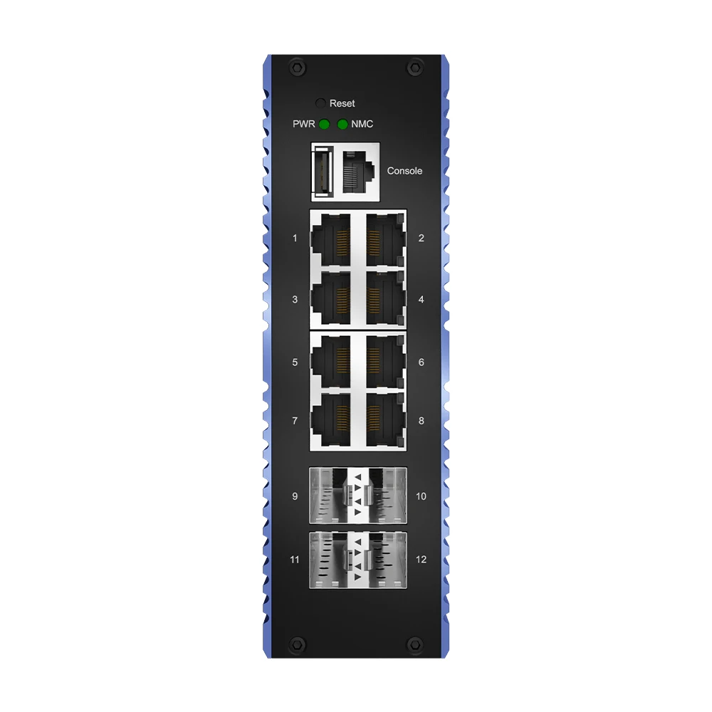 Bullscom Industrial 12-Port Layer 3 Managed Switch | 8x Gigabit RJ45 + 4x 10G SFP+ Advanced Routing for EV Charging, Smart Grid