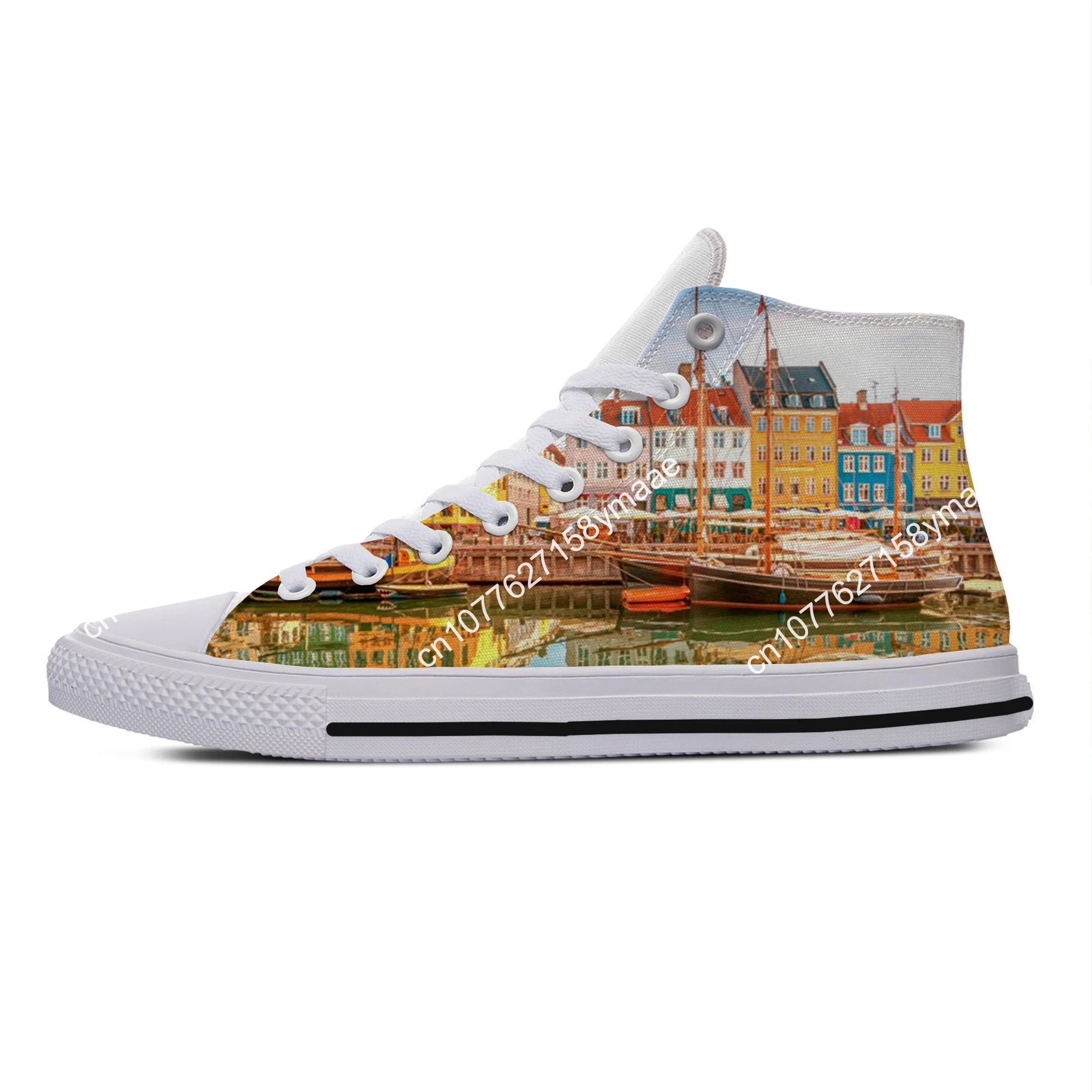 Summer Hot Exploring Denmark Scenery Landscape High Top Canvas Shoes Men Women Casual Breathable Sneakers Classic Board Shoes