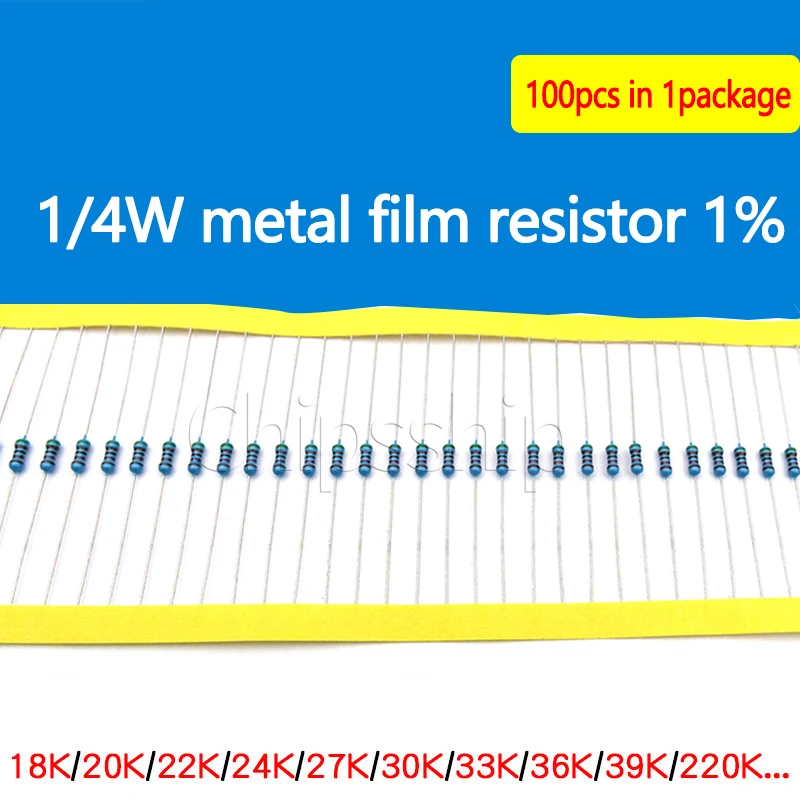 

1/4w Metal Film Resistor 1% 18 k 20k 22k 24k 27k 30k 33k 36k 39k 220k Resistor Color Ring