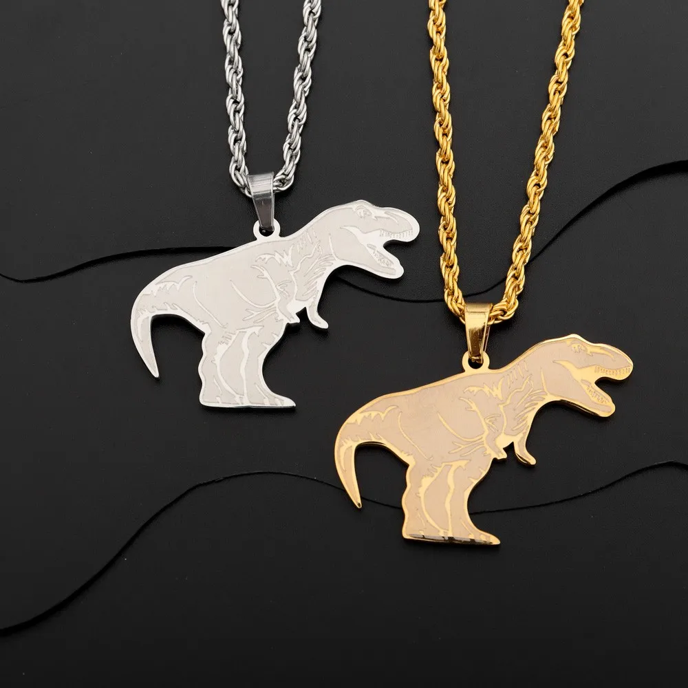 Trendy Stainless Steel Fierce T-Rex Pendant Charm Men's Necklace Hip Hop Punk Accessories Jewelry Gift Dropship