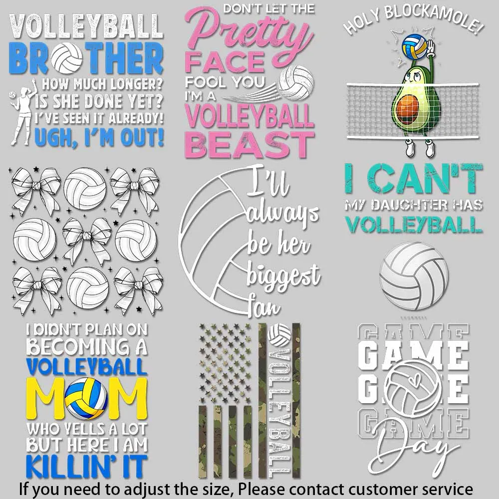 Volleyball Themed HTV Transfers For T-Shirts - Sporty Mom Designs With Stars Hearts Camo Patterns Washable DIY Decals
