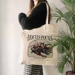 Hocus Pocus Pattern Canvas Tote Bag regalo di Halloween per gli amici sorella BFF figlia donna Shopping Bag borse a tracolla riutilizzabili