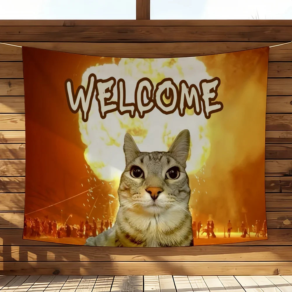 1PC Fun Silly Cat Fans' Tapestry Wall Hanging Art Banner Party Club Home Dormitory Wall Decoration Fan Gifts