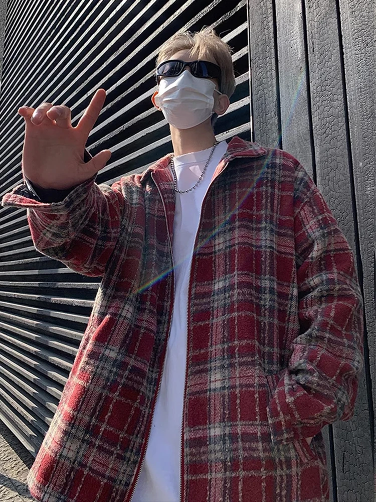 

American Retro Plaid Jaet Men's Spring Autumn Sle Haome High End Baroque Coat Trendy Baseball orm Loose Fit Zipper