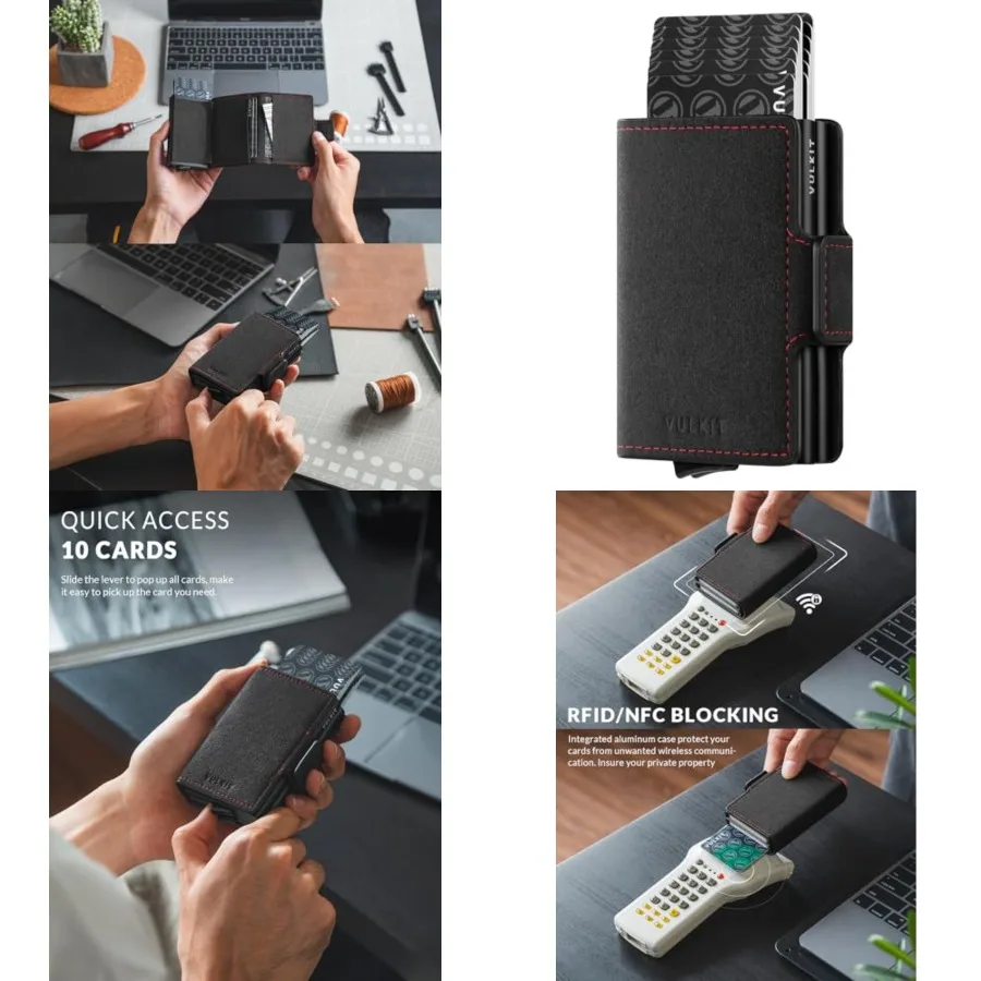 

Credit Card Holder RFID Blocking Leather Automatic Pop Up Wallet Magnetic Wallet Double Card Case for Men and Women