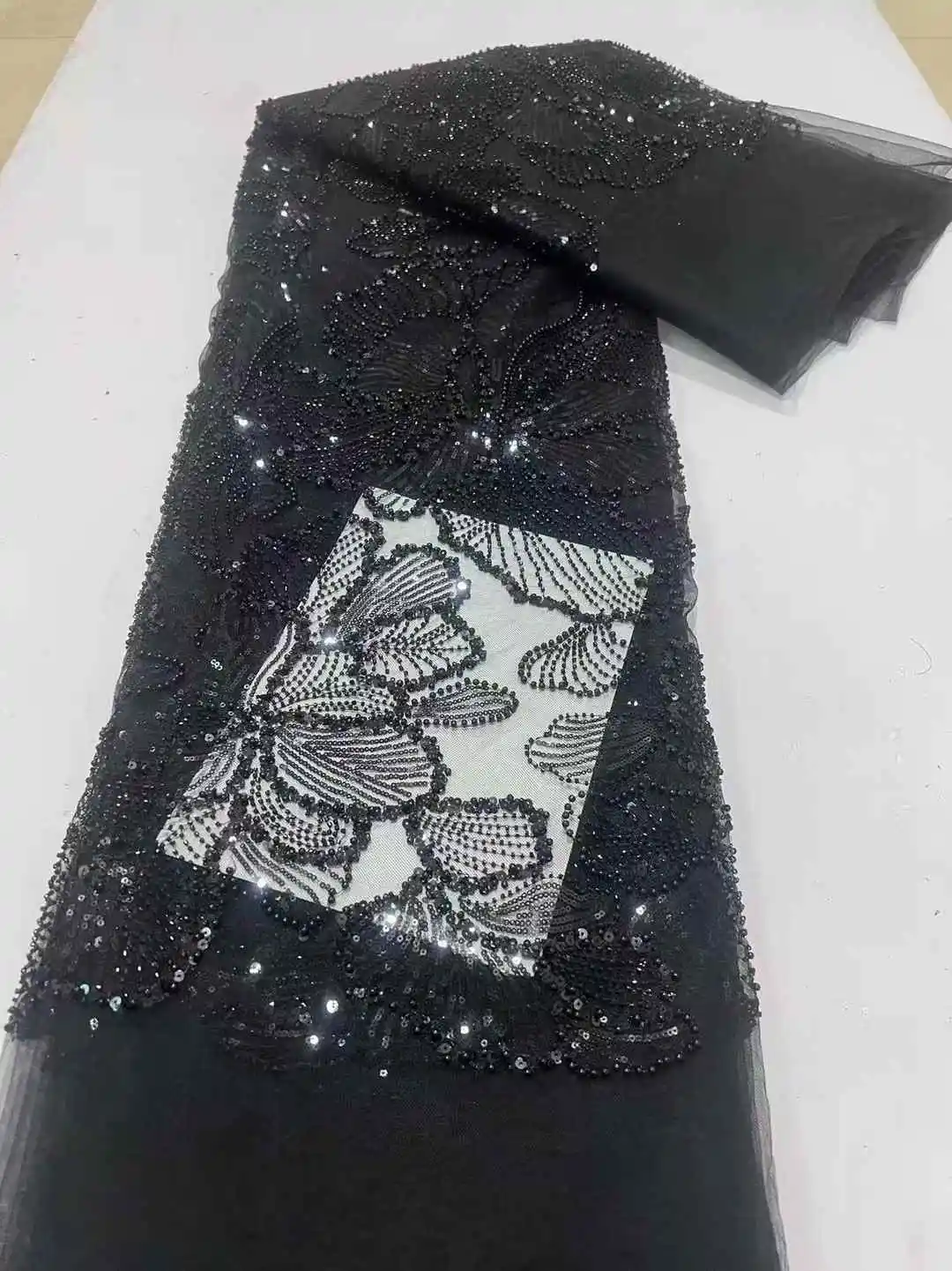 2025 Luxury African Tulle Lace Fabric with Bead Sequins French Nigerian Mesh Lace Fabrics for Women Dresses Sewing