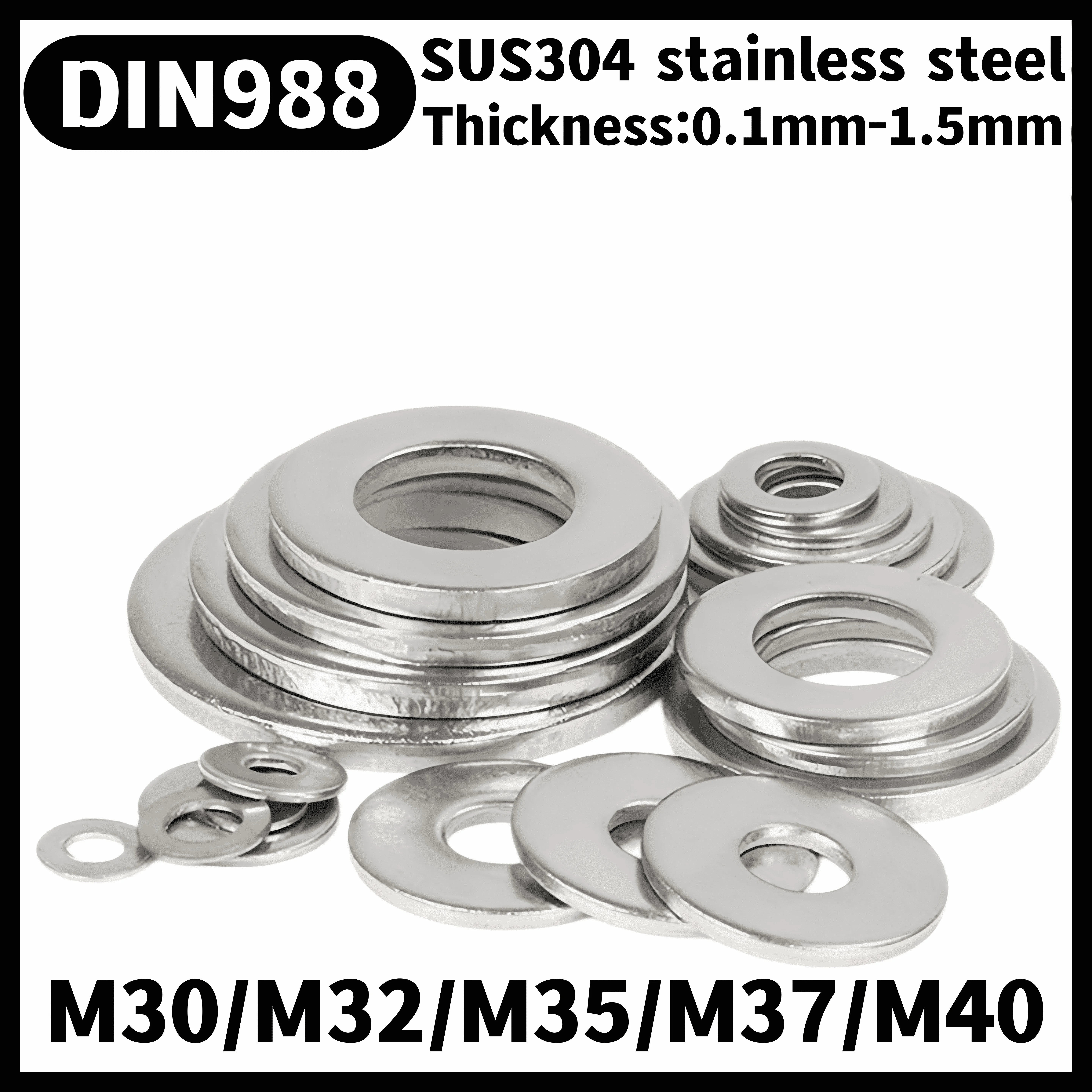 Ruitai M30 M32 M35 M37 M40 DIN988 SUS304 Stainless Steel Adjusting Shim Washers Ultra-thin Plain Washer Flat Gaskets